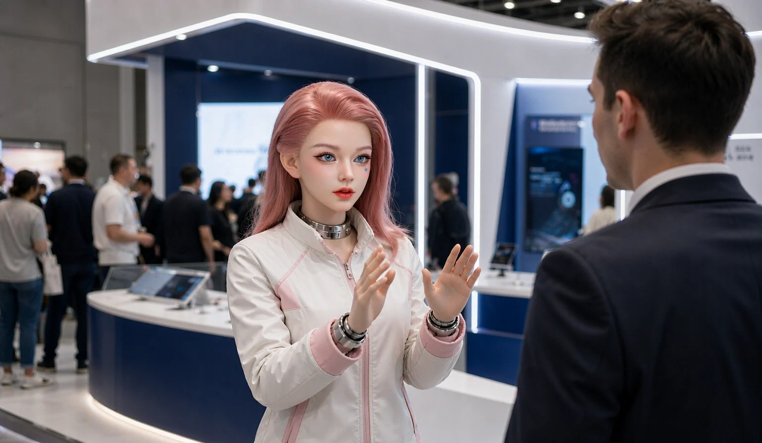 小美机器人在展会接待客商