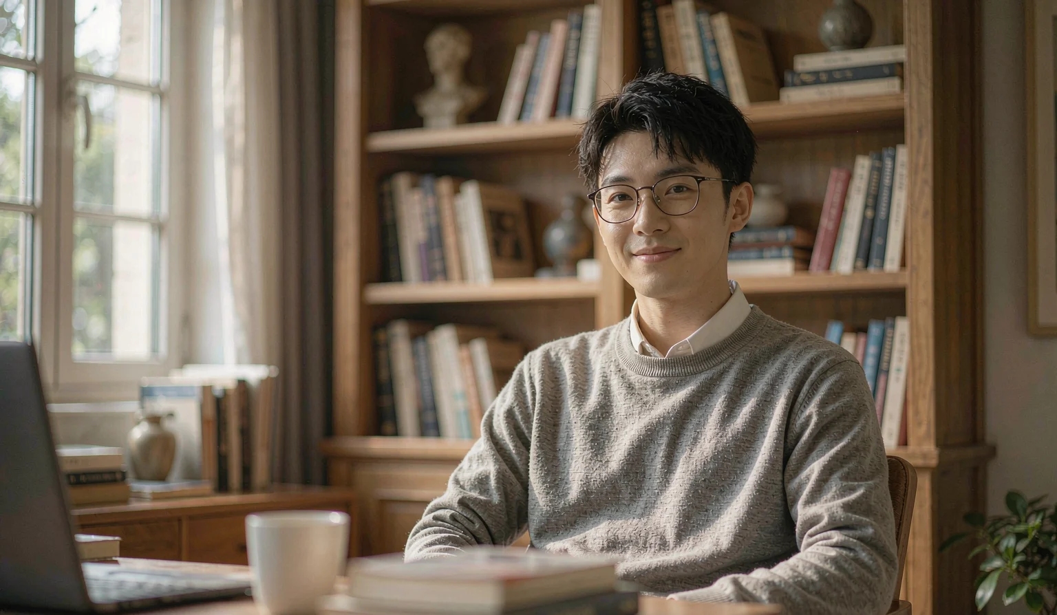 男款伴侣机器人在书房